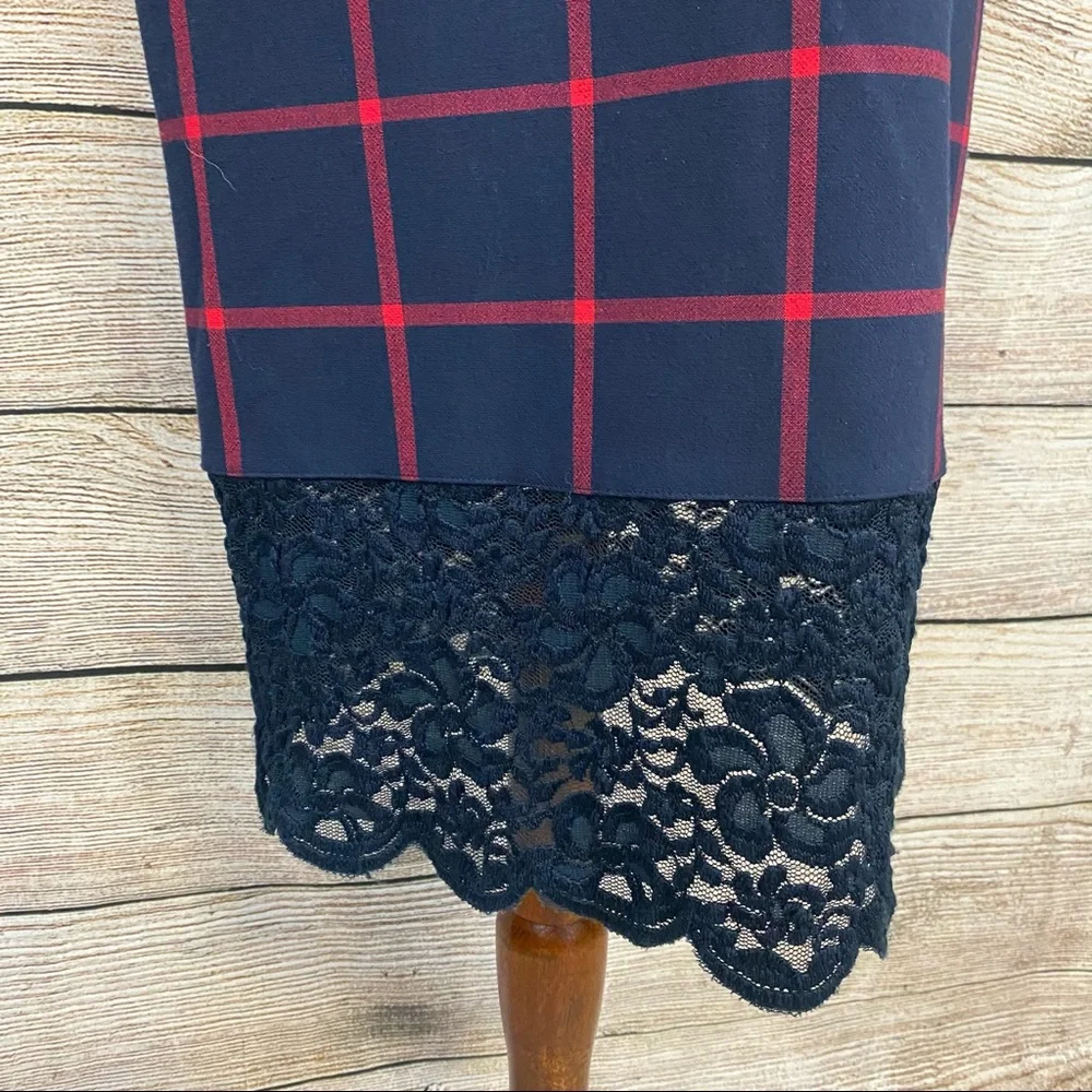 Michael Kors Navy & Red Plaid Lace Dress - Picture 4 of 9